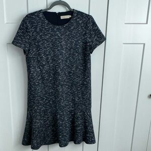 Tory Burch Margarite Flounce Dress Medium M Blue Marled Knit